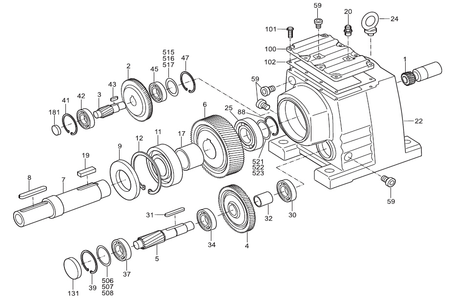 combined helical gearbox